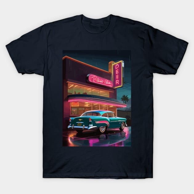 Vintage car night gas station T-Shirt by VENZ0LIC